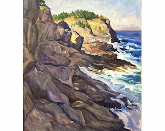 Crashing Surf/Monhegan Maine - 22x26 Oil on Linen, Large Original Seascape Painting, Plein Air Impressionist Landscape Painting