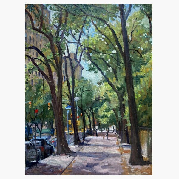 New York Cityscape: Springtime on Fifth Avenue, 18x24 Oil on Canvas