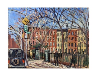 From 10th Street/Tompkins Square Park/NYC- 9x12 Oil on Canvas, East Village Cityscape Painting, Signed Original Landscape