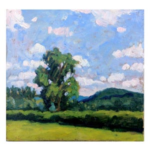 Oil Painting Landscape -Summer Sky/Tanglewood - 6x6 Oil on Panel, Berkshires Plein Air Impressionist Fine Art, Signed Original