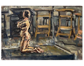 Figure Painting -Night Studio/Female Nude- Original 6x9 Oil on Canvas,