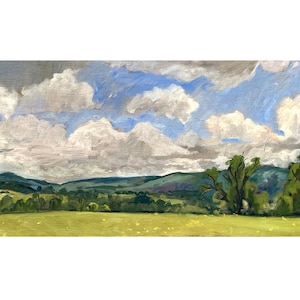 Original Oil Painting -Summer Sky/Berkshires - 12x24 Oil on Canvas, Large Original Landscape, Plein Air Impressionist Fine Art