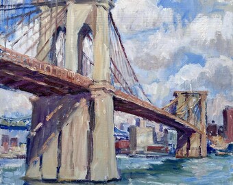 Brooklyn Bridge/Summer Sky - Original 12x12 NYC Oil Painting