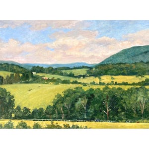 Rolling Hills/Summer Sky- large Berkshires Landscape Painting, 14x24 Oil on Linen, Plein Air Impressionism, Signed Original Fine Art