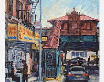 NYC Oil Painting - Marble Hill Subway Station - 10x10 Bronx Cityscape