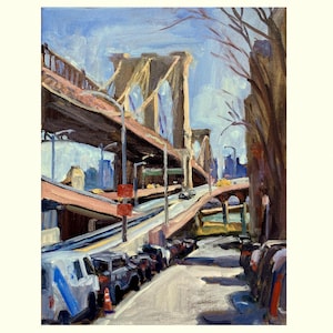 Oil Painting New York Cityscape- Brooklyn Bridge/NYC - 11x14 Oil on Linen, Urban Impressionist Landscape, Signed Original Fine Art