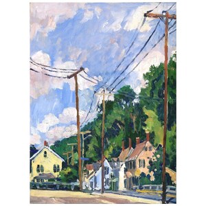 Original Berkshires Oil Painting - Houses and Poles/North Adams - 9x12 Oil on Panel, Plein Air Impressionist Landscape, Signed Original