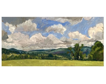 Summer Sky/Berkshires - 12x24 Oil on Canvas, Large Original Landscape Painting, Plein Air Impressionist Fine Art, Signed Original