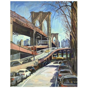 Brooklyn Bridge - Large NYC Painting, 22x28 Oil on Linen, Urban Impressionist Landscape, Signed Original New York Cityscape Painting