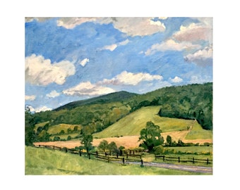 Large Original Summer Landscape Painting - Hills and Sky/Berkshires- 24x28 Oil on Canvas, Plein Air Impressionism, Signed Original Fine Art