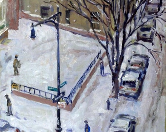 Original Oil Painting, Snow Storm, New York City. Oil on Canvas, 11x14 Impressionist NYC Winter Plein Air Painting, Signed Original Fine Art