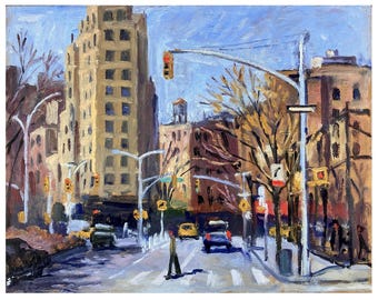Greenwich Village Cityscape - Winter Light/6th Ave - 8x10 Oil on Panel