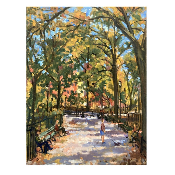 New York Cityscape Painting - From Tompkins Sq Park/East Village NYC - 14x18 Oil on Canvas, New York Impressionist Signed Original Fine Art