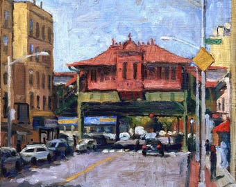 Bronx Oil Painting - Morning Light on 238th St - 12x12 oil on panel
