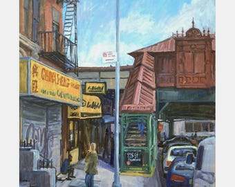 NYC Oil Painting - Marble Hill Station/The Bronx - 20x24 Cityscape