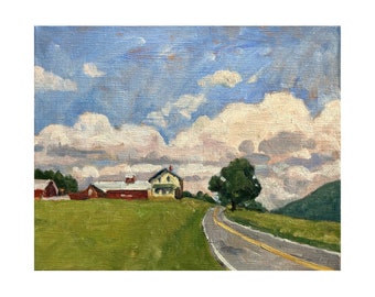 8x10 Landscape Painting - Summer Light/Adams/Berkshires - Oil on Linen, Impressionist Plein Air Fine Art, Signed Original