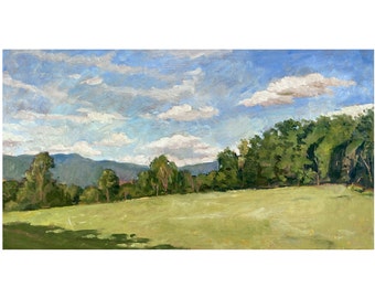 Rolling Hills/Summer Sky- 12x22 Oil on Linen, Berkshires Landscape Painting, Plein Air Impressionist Fine Art, Signed Original