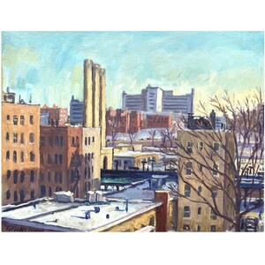 Original New York Cityscape Painting - Cool Snow/NYC- 11x14 Oil on Canvas, American Realist Snowy Winter Landscape, Signed Original Fine Art