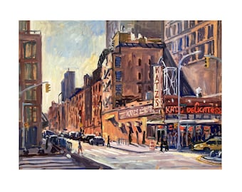 Katz's Delicatessen/NYC- 18x24 Oil on Linen, New York Cityscape Painting, Original Lower East Side Artwork, Urban Impressionist Street Scene