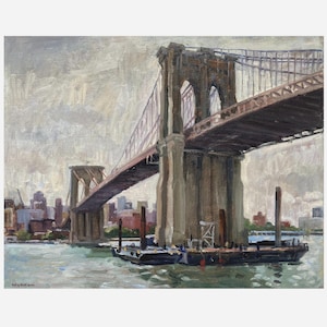 16x20 NYC Oil Painting -The Brooklyn Bridge - 16x20 Oil on Canvas, New York Cityscape Painting, Signed Impressionist Landscape