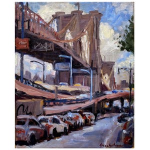 Small NYC Oil Painting - Brooklyn Bridge - 8x10 Oil on Linen, New York Impressionist Landscape, Signed Original Cityscape Painting