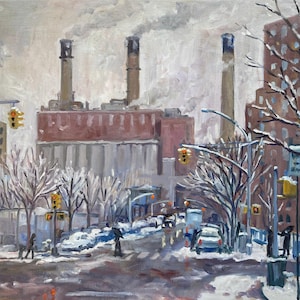 New York Cityscape Painting -Snow on Avenue D/NYC Winter Light - 16x20 Oil on Linen, Urban Impressionist Winter Scene, Signed Original