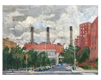 12x16 NYC Oil Painting - Con Ed/Ave D Rain/NYC