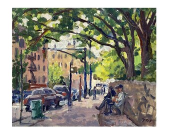 Down Broadway/Inwood NYC - 6x7 Oil on Panel, Impressionist Plein Air Landscape, Small New York Cityscape Painting, Signed Original Fine Art