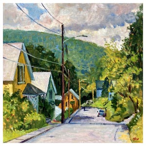 Oil Painting Landscape - Summer Road - 12x12 Oil on Linen, Plein Air Impressionist Street Scene, Signed Original Berkshires Fine Art