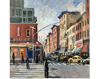 Lower East Side Cityscape Painting - From Essex Street/LES/NYC- 18x18 Oil on Canvas, New York Impressionist Fine Art, Signed Original