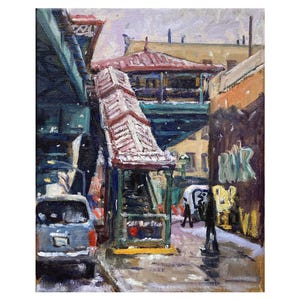 NYC Painting - 215th St Station/Inwood - 8x10 Oil on Canvas, New York Cityscape, Urban Impressionist Snow Scene, Signed Original