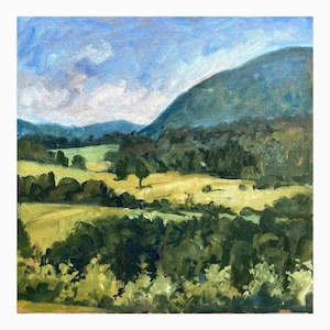Original Landscape Painting - Summer Idyll/Berkshires- 12x12 Oil on Canvas, Plein Air Impressionist Fine Art, Signed Original