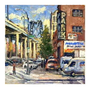 New York Oil Painting -From Delancey St/Williamsburg Bridge/NYC - 10x10 Oil on Panel, Urban Impressionist Cityscape, Signed Original