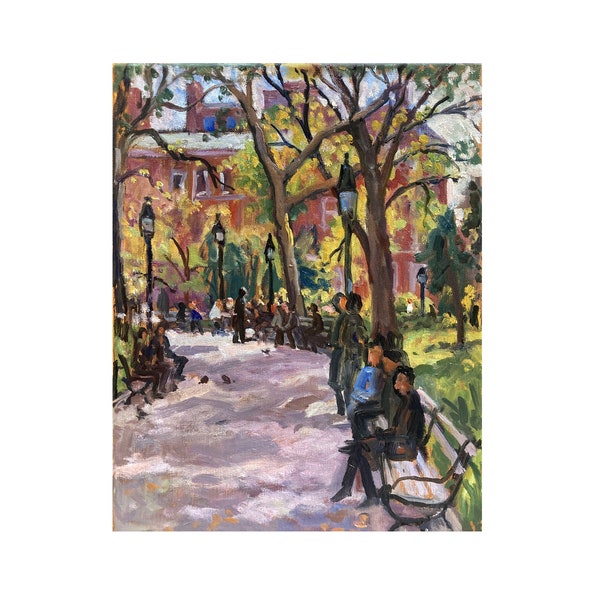 NYC Cityscape Painting - Washington Square/Springtime - 11x14 Oil on Linen, Signed Original New York Landscape