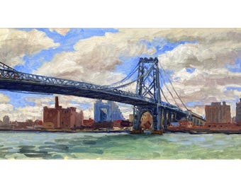 Original Oil Painting - Williamsburg Bridge/NYC - 10x20 New York Cityscape