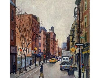 From Rivington Street/LES/NYC - 18x20 Oil on Linen, New York Cityscape Painting, Urban Impressionist Landscape, Signed Original Fine Art