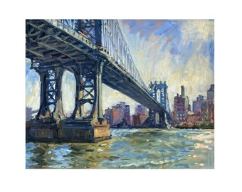 Morning Sparkle/Manhattan Bridge/NYC - New York Cityscape Painting, 16x20 Oil on Linen, Plein Air Impressionist Landscape, Signed Original