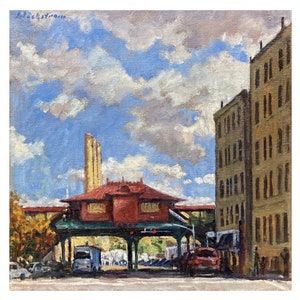 12x12 New York City Oil Painting -215th Street Subway Station/NYC - Oil on Canvas, Urban Impressionist Landscape, Signed Original Cityscape
