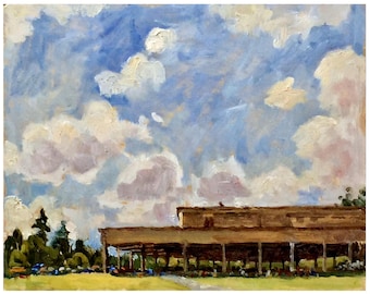 Tanglewood Landscape Painting - Sky and Shed - Original 8x10 Berkshires Landscape