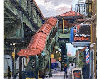 NYC Oil Painting - Subway Station at 238th St - Original 10x10 Cityscape