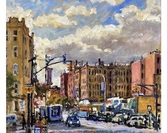 Summer Clouds/Inwood/NYC - 14x14 Oil on Canvas, Original New York Landscape Painting, Plein Air Impressionism, American Fine Art