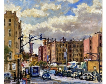 NYC Oil Painting - Afternoon Clouds/Inwood - Original 14x14 Cityscape