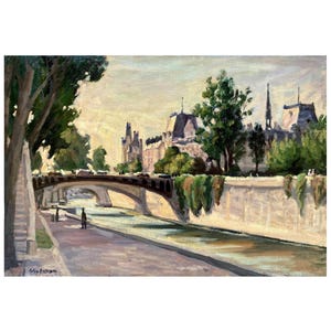 Paris Landscape Painting - Along The Seine/Paris - 15x21 Oil on Canvas, Plein Air Impressionism, Signed Original