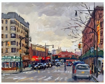 NYC Rain/207th Street - Original 11x14 NYC Cityscape Painting