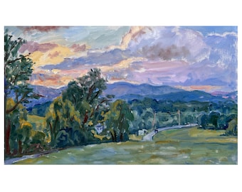 Original Landscape Painting - Berkshires Dusk - 12x20 Oil on Panel