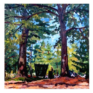 Under the Pines/Tanglewood - 10x10 Oil on Panel, Plein Air Impressionism, Signed Original Berkshires Landscape Painting