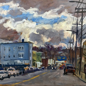 Cityscape Painting - Winter Light/Sawmill Rd/Yonkers New York - 11x14 Oil on Linen, Urban Impressionist Landscape, Signed Original