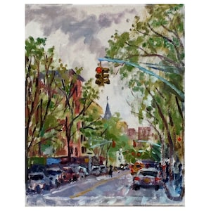 NYC Cityscape Oil Painting - Avenue A Rain - Urban Impressionism (8x10)