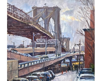 10x10 NYC Oil Painting - Brooklyn Bridge/Blue Morning