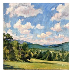 16x16 Berkshires Landscape Painting -Rolling Hills/Summer- Oil on Linen, Plein Air Impressionism, Signed Original American Fine Art